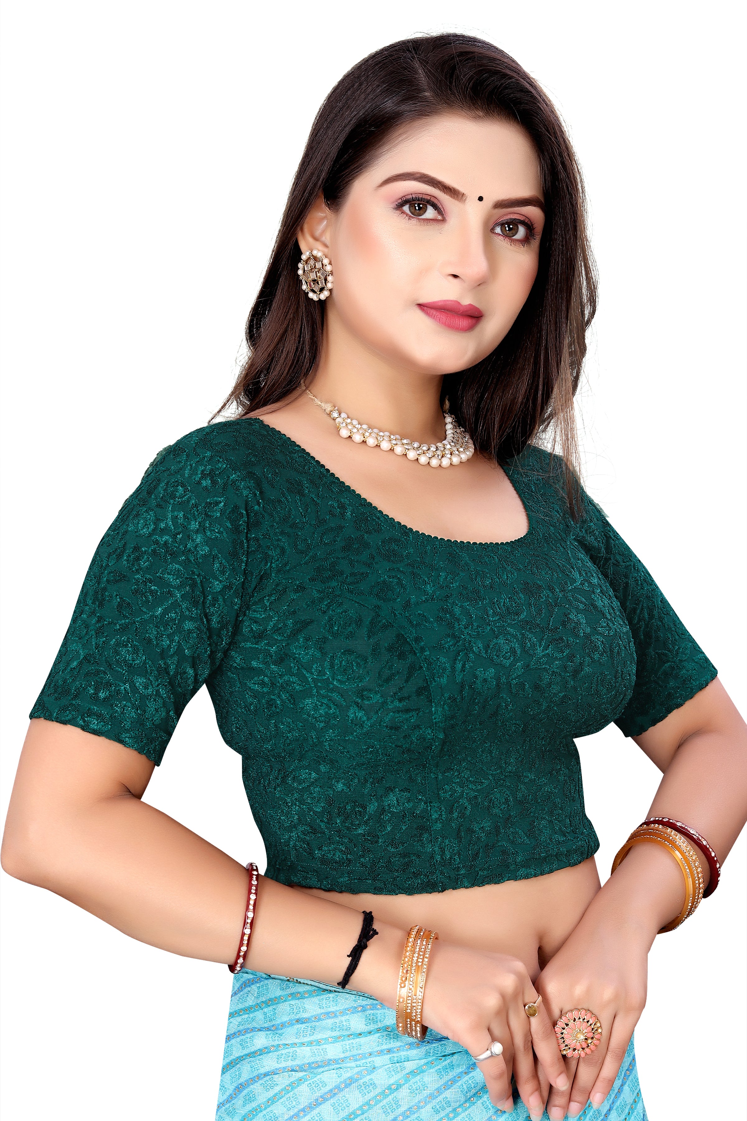 SC-541-GREEN-READYMADE BLOUSE LYCRA TERY