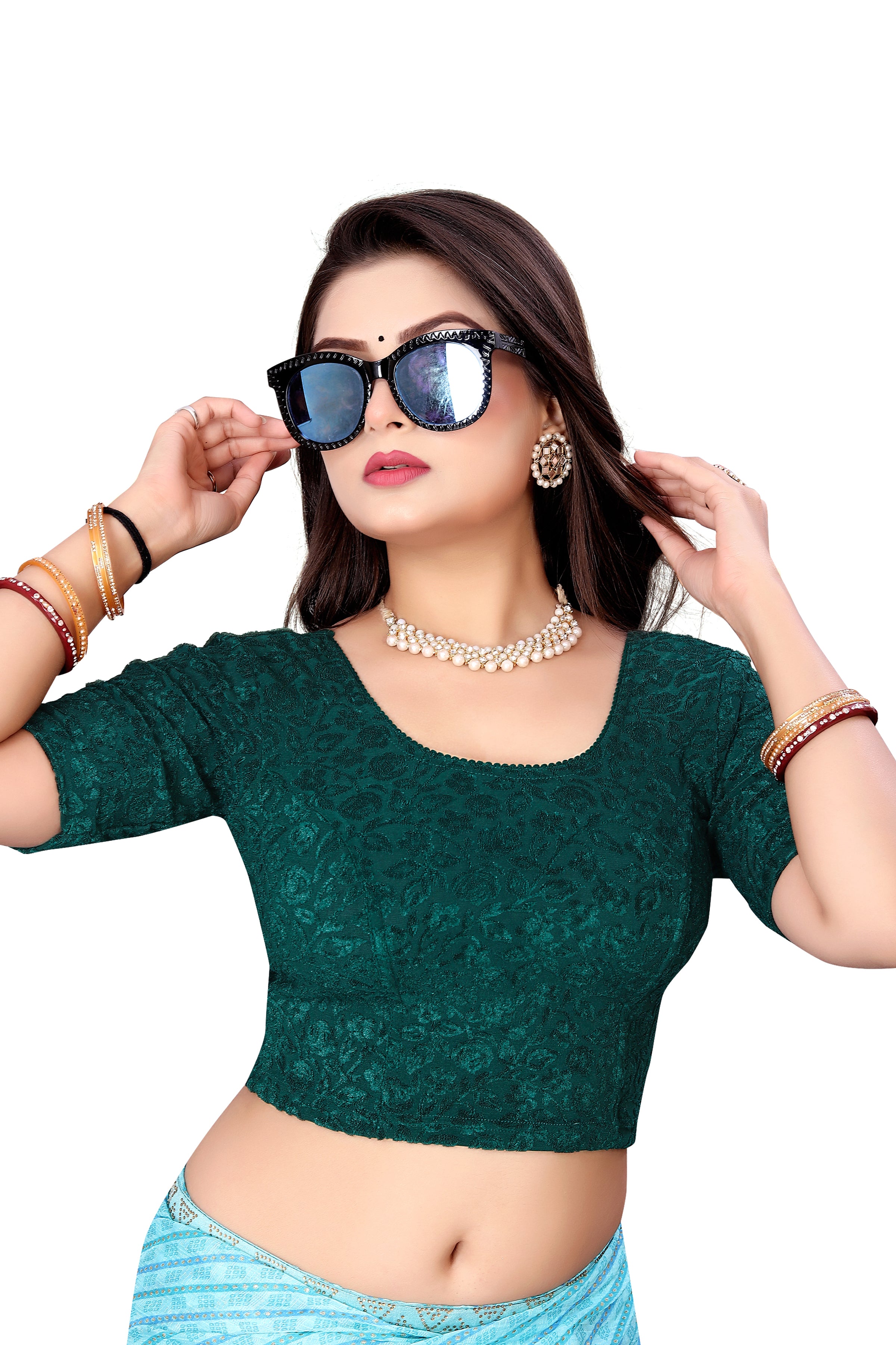 SC-541-GREEN-READYMADE BLOUSE LYCRA TERY