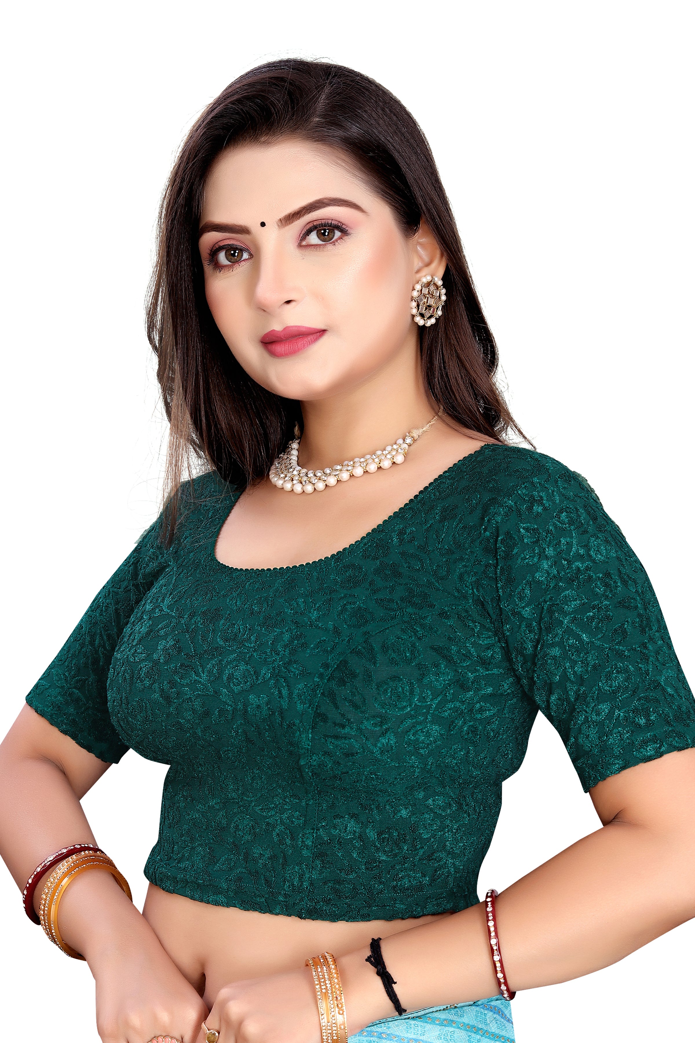 SC-541-GREEN-READYMADE BLOUSE LYCRA TERY